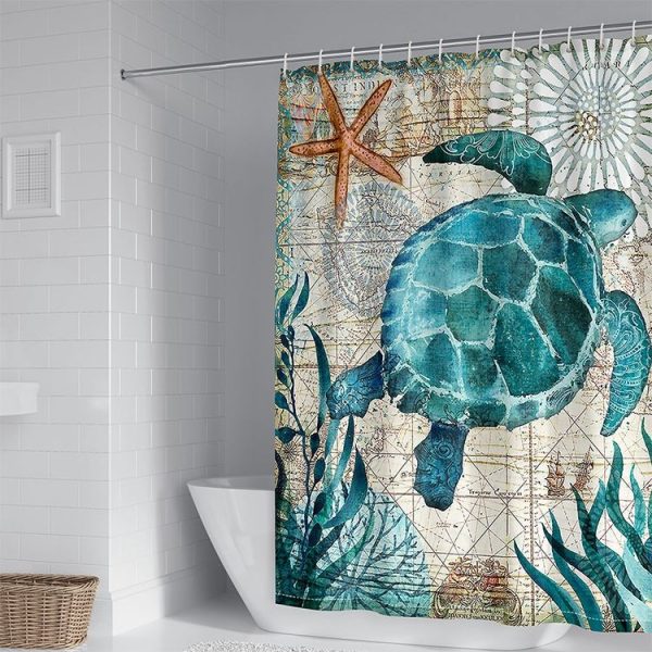 Printed Turtle Shower Curtain Bathroom Set Waterproof Shower Curtain, Size: 165x180cm - Image 7