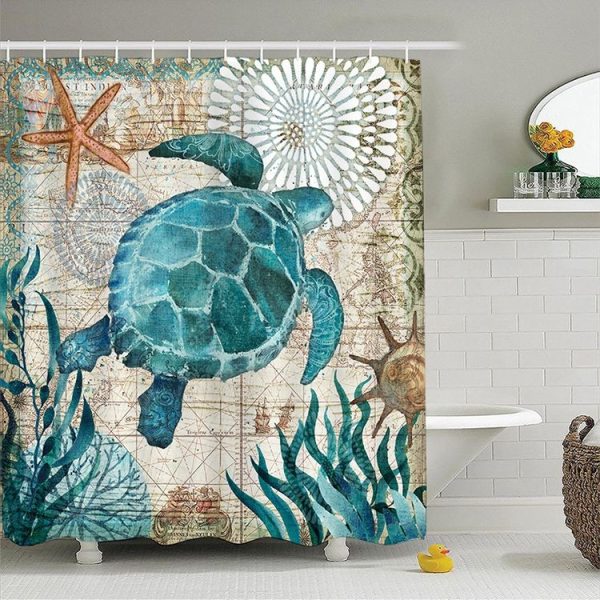 Printed Turtle Shower Curtain Bathroom Set Waterproof Shower Curtain, Size: Thicken150x180cm