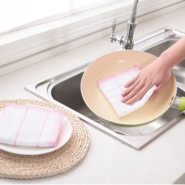 10 PCS 5 Layer Plus Cotton Wood Fiber Dish Towel Non-stick Oil Scouring Pad Kitchen Cleaning Oil to Wipe the Bowl Rag, Size: 28x28cm - Image 4