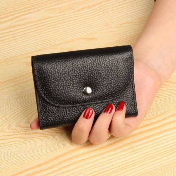 Short Mini Slim Top-grain Leather Wallet Card Bag Zip Coin Pocket (Blue) - Image 3