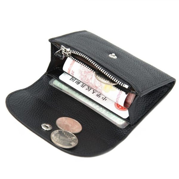 Short Mini Slim Top-grain Leather Wallet Card Bag Zip Coin Pocket (Blue) - Image 4