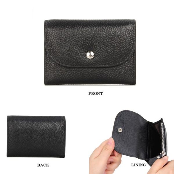 Short Mini Slim Top-grain Leather Wallet Card Bag Zip Coin Pocket (Blue) - Image 5