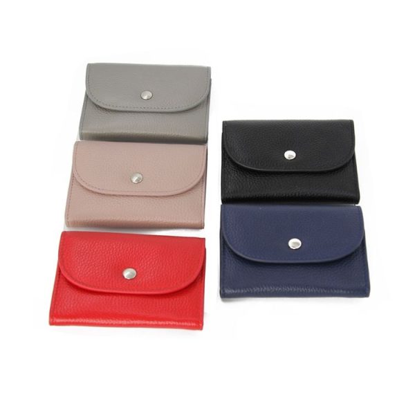 Short Mini Slim Top-grain Leather Wallet Card Bag Zip Coin Pocket (Blue) - Image 6