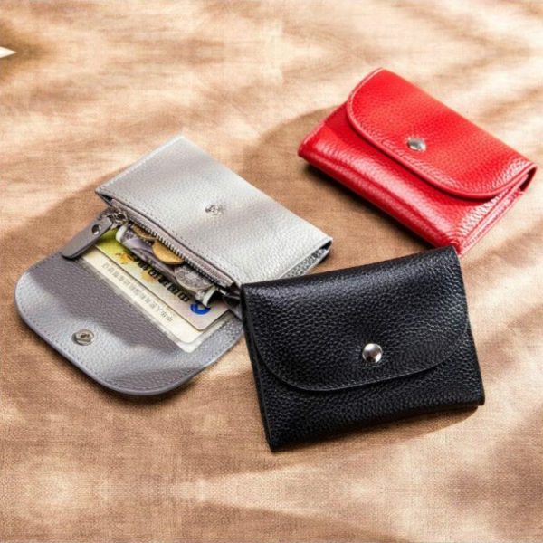 Short Mini Slim Top-grain Leather Wallet Card Bag Zip Coin Pocket (Blue) - Image 7