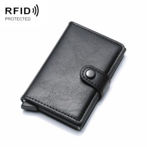 PU Aluminum Alloy Card Case Anti-magnetic RFID Shielding Anti-Theft Wallet (Black)