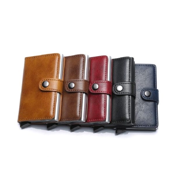 PU Aluminum Alloy Card Case Anti-magnetic RFID Shielding Anti-Theft Wallet (Black) - Image 3