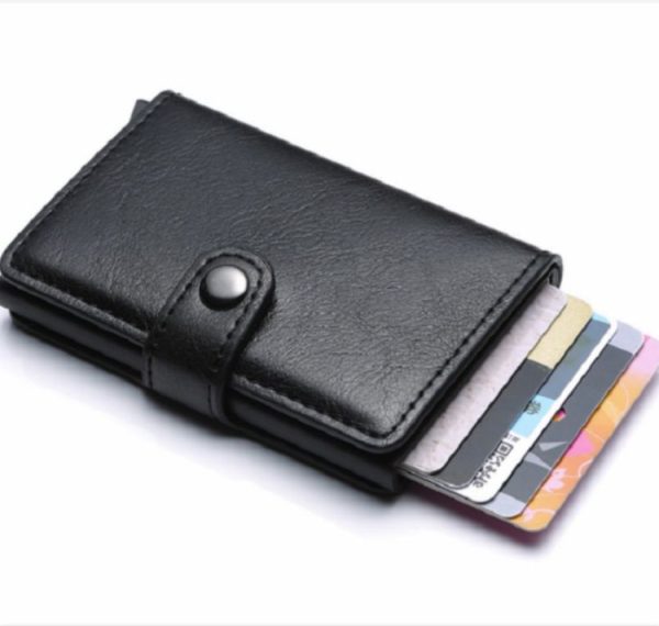 PU Aluminum Alloy Card Case Anti-magnetic RFID Shielding Anti-Theft Wallet (Black) - Image 4