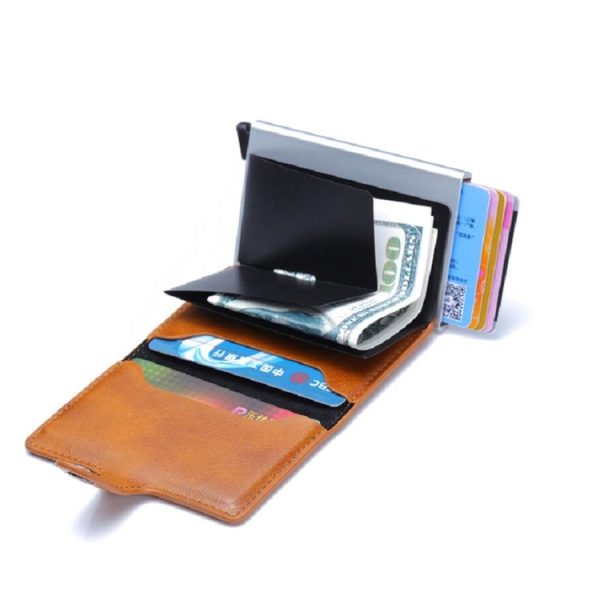PU Aluminum Alloy Card Case Anti-magnetic RFID Shielding Anti-Theft Wallet (Black) - Image 5