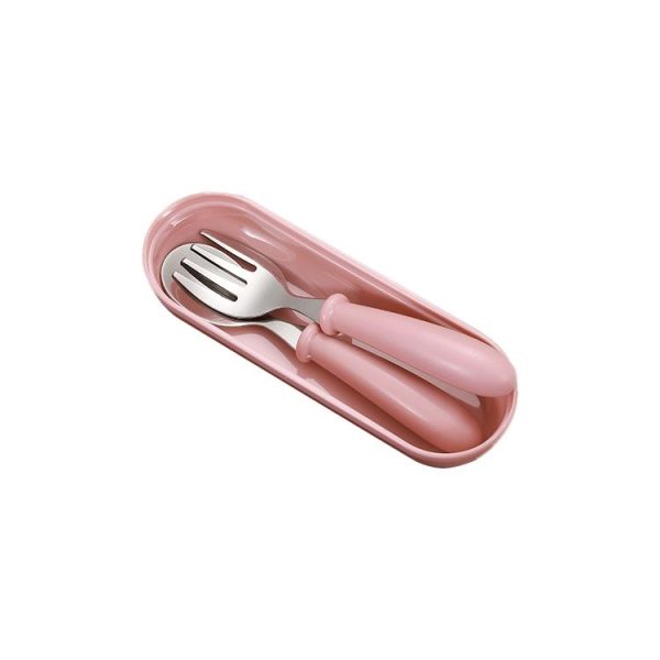 3 PCS / Set 304 Stainless Steel Spoon and Fork Box Cute Baby Kindergarten Tableware Set (Pink)