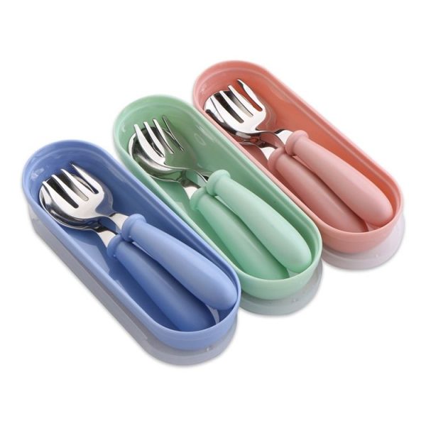 3 PCS / Set 304 Stainless Steel Spoon and Fork Box Cute Baby Kindergarten Tableware Set (Pink) - Image 2