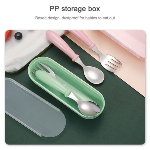3 PCS / Set 304 Stainless Steel Spoon and Fork Box Cute Baby Kindergarten Tableware Set (Pink) - Image 7
