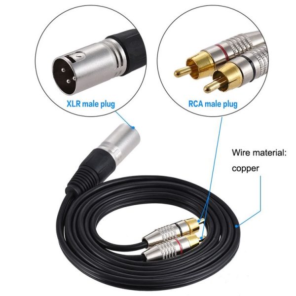 XLR Male To 2RCA Male Plug Stereo Audio Cable, Length:, Length: 0.5m - Image 2