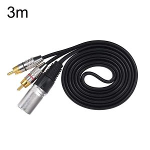 XLR Male To 2RCA Male Plug Stereo Audio Cable, Length:, Length: 3m