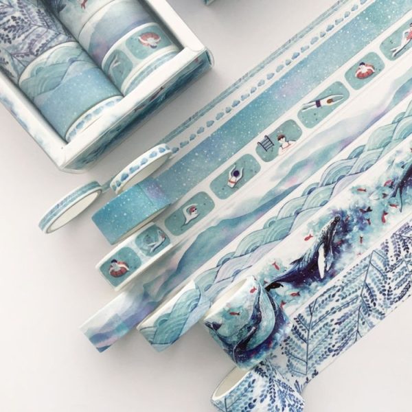 8 Roll / Box Paper Tape Basic Handbook Material Set Small Fresh Girl DIY Decorative Tape Antique Hand Account Sticker (Blue Rhythm)