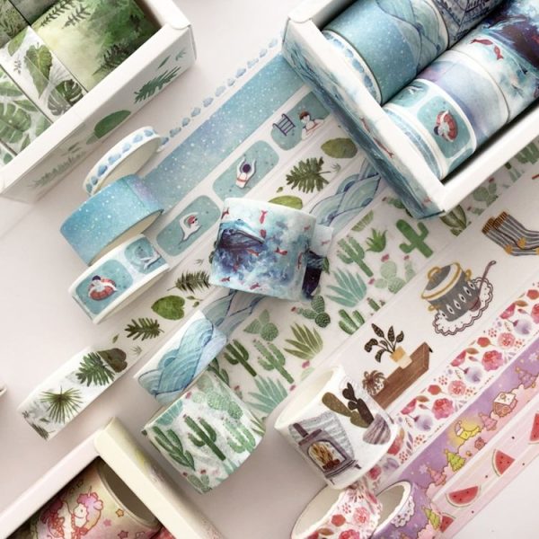 8 Roll / Box Paper Tape Basic Handbook Material Set Small Fresh Girl DIY Decorative Tape Antique Hand Account Sticker (Blue Rhythm) - Image 6