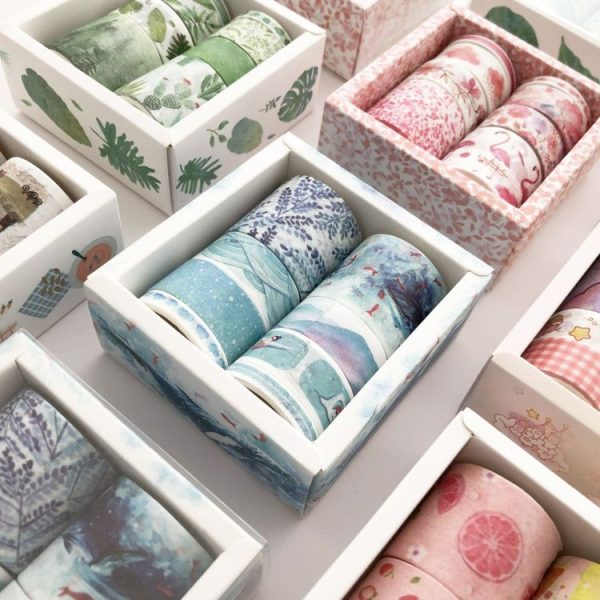 8 Roll / Box Paper Tape Basic Handbook Material Set Small Fresh Girl DIY Decorative Tape Antique Hand Account Sticker (Blue Rhythm) - Image 7