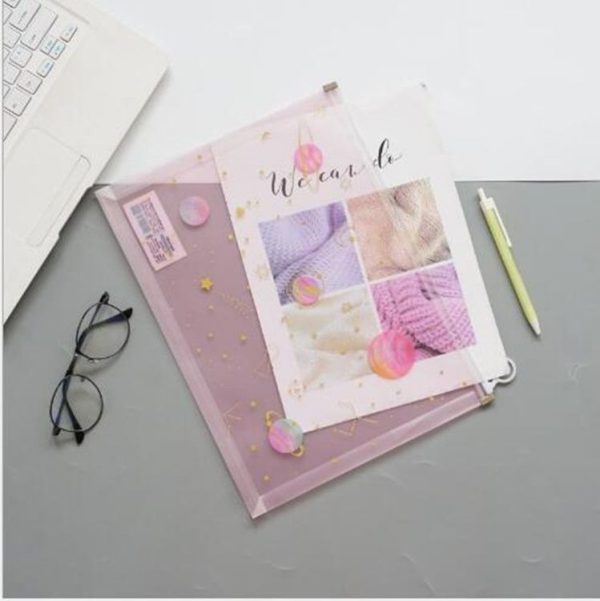 4 PCS Cute Dream Moon Stars Transparent Folder Girl Planet Pull Side Bag Stationery Storage Supplies, Random Color Delivery - Image 3