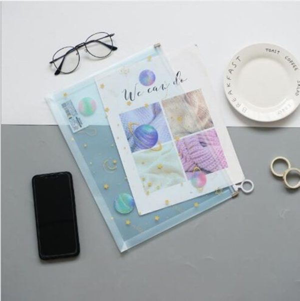4 PCS Cute Dream Moon Stars Transparent Folder Girl Planet Pull Side Bag Stationery Storage Supplies, Random Color Delivery - Image 5