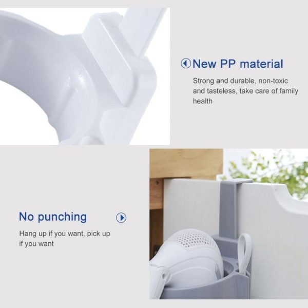 2 PCS Wall-mounted Hair Dryer Holder ABS Bathroom Shelf Storage (Gray) - Image 3
