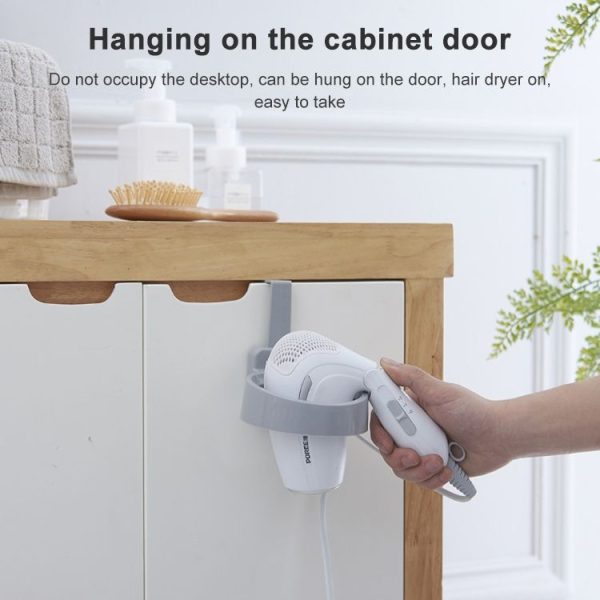 2 PCS Wall-mounted Hair Dryer Holder ABS Bathroom Shelf Storage (Gray) - Image 6