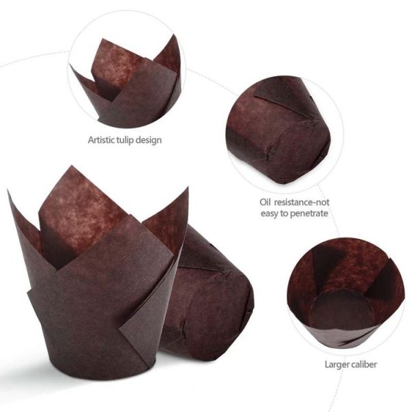 50 PCS / Set Tulip Shape Oil Heat Resistant Cake Paper Cup (Pink) - Image 3