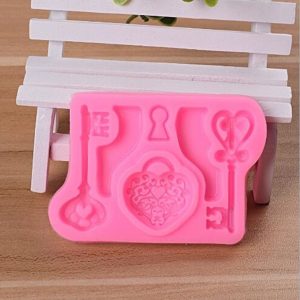 2 PCS Food Love Lock Key Fondant Silicone Mold DIY Baking Cake Decoration Tool (Pink)