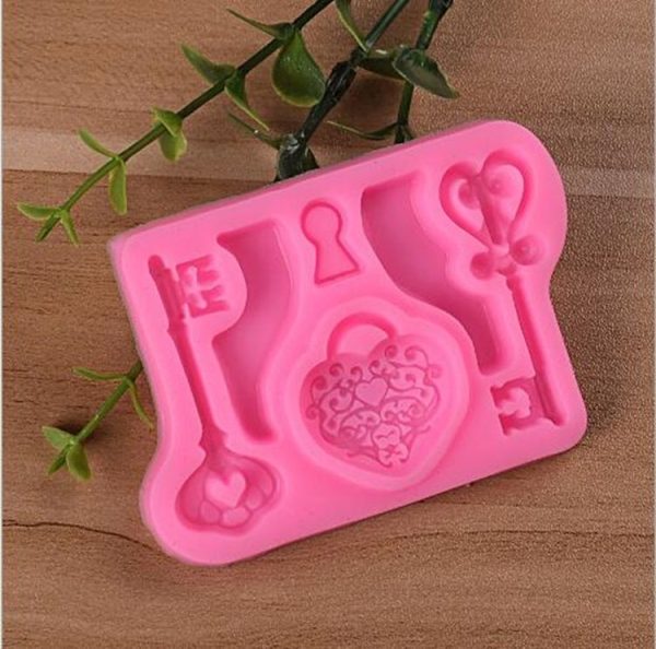 2 PCS Food Love Lock Key Fondant Silicone Mold DIY Baking Cake Decoration Tool (Pink) - Image 2