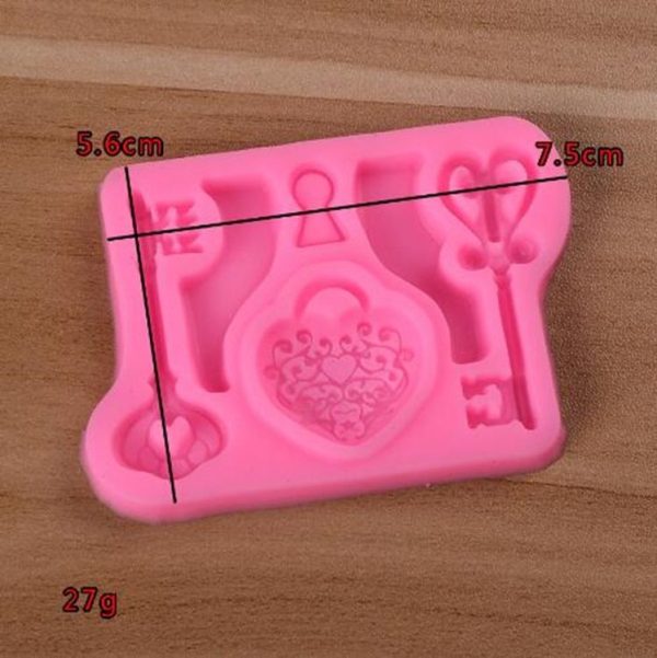 2 PCS Food Love Lock Key Fondant Silicone Mold DIY Baking Cake Decoration Tool (Pink) - Image 3