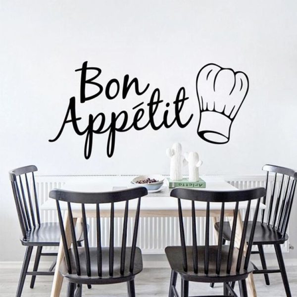 Kitchen Decoration Kitchen Stickers Bon Appetit Wall Stickers DIY Vinyl Art Wallpapers (Black)