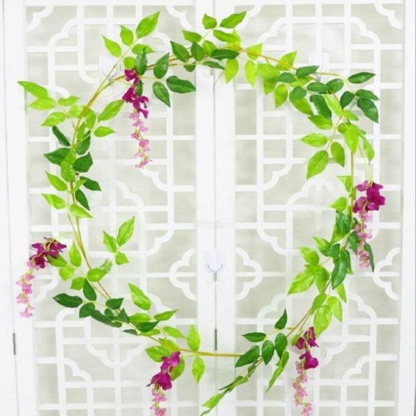 Artificial Flowers Vine Garland Wedding Arch Decoration Fake Plants Leaf Vine (Red Purple)