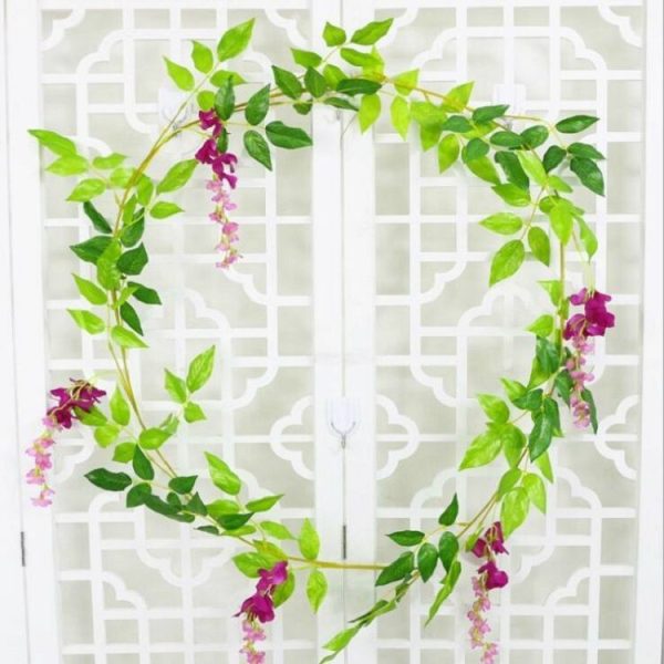 Artificial Flowers Vine Garland Wedding Arch Decoration Fake Plants Leaf Vine (Red Purple) - Image 2