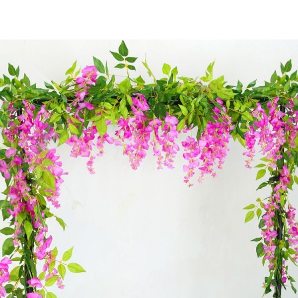 Artificial Flowers Vine Garland Wedding Arch Decoration Fake Plants Leaf Vine (Red Purple) - Image 3