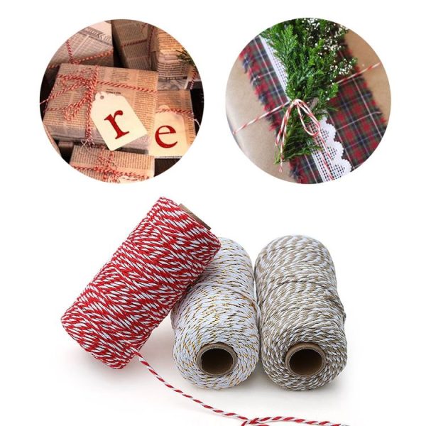 Two-color Cotton Thread Handmade DIY Drawstring Gift Box Packing Rope 2mm Thick (100m / Roll) (20) - Image 3