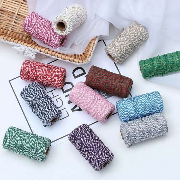Two-color Cotton Thread Handmade DIY Drawstring Gift Box Packing Rope 2mm Thick (100m / Roll) (20) - Image 6