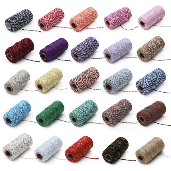 Two-color Cotton Thread Handmade DIY Drawstring Gift Box Packing Rope 2mm Thick (100m / Roll) (20) - Image 7