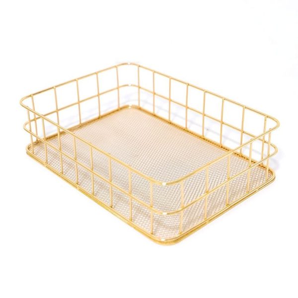 Gold Net Bottom Modern Minimalist Office Home Wrought Iron Storage Basket, Size: Small Size - Image 2