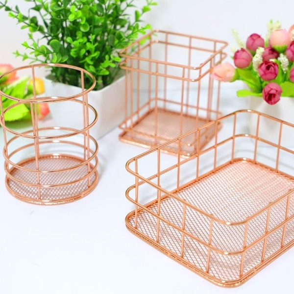 Gold Net Bottom Modern Minimalist Office Home Wrought Iron Storage Basket, Size: Small Size - Image 3