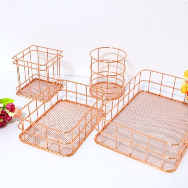 Gold Net Bottom Modern Minimalist Office Home Wrought Iron Storage Basket, Size: Small Size - Image 4