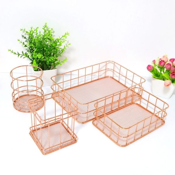 Gold Net Bottom Modern Minimalist Office Home Wrought Iron Storage Basket, Size: Small Size - Image 5