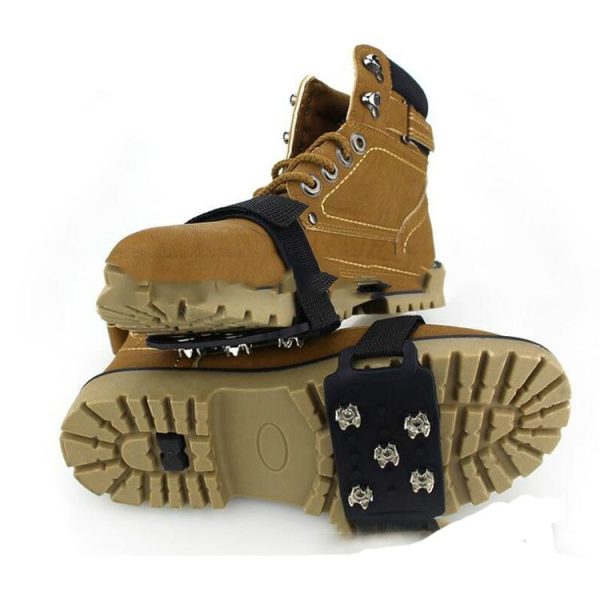 1 Pair Lace-up 5 Teeth Silicone Ice Claw Outdoor Non-slip Shoes Covers for Ice Snow Ground (Black)