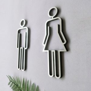 2 PCS Acrylic Toilet Symbol Adhesive Backed Bathroom Toilet Door Sign for Hotel (Silver)