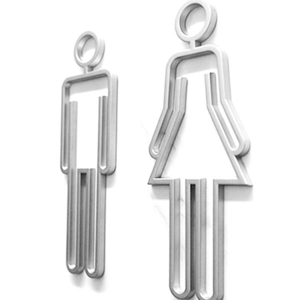 2 PCS Acrylic Toilet Symbol Adhesive Backed Bathroom Toilet Door Sign for Hotel (Silver) - Image 2