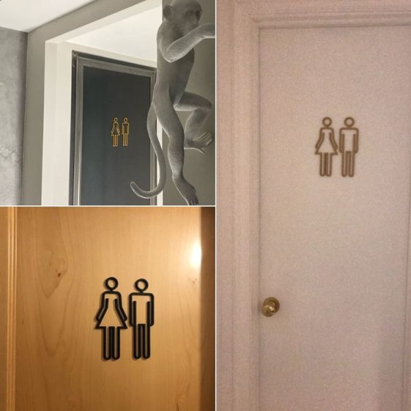 2 PCS Acrylic Toilet Symbol Adhesive Backed Bathroom Toilet Door Sign for Hotel (Silver) - Image 4