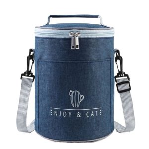 Round Lunch Bag Insulated Lunch Box Foldable & Portable Lunch Tote L (Tibetan)