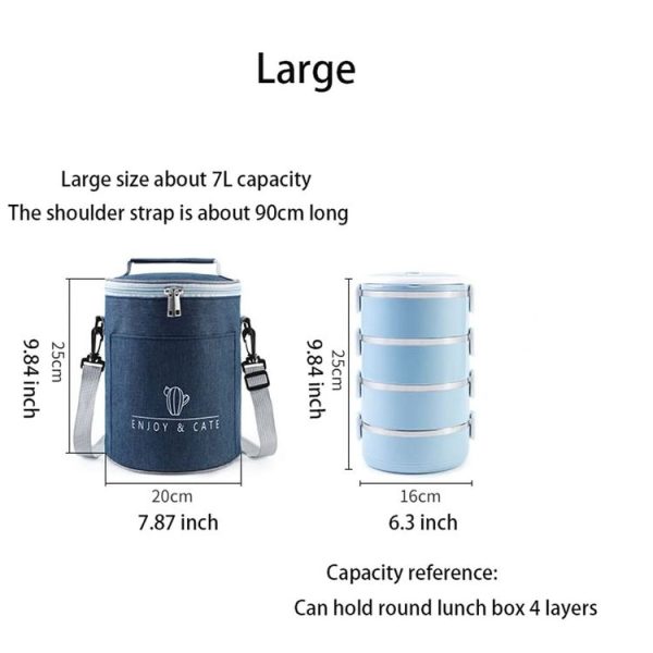 Round Lunch Bag Insulated Lunch Box Foldable & Portable Lunch Tote L (Tibetan) - Image 2