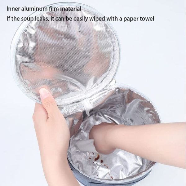 Round Lunch Bag Insulated Lunch Box Foldable & Portable Lunch Tote M (Light Gray) - Image 4