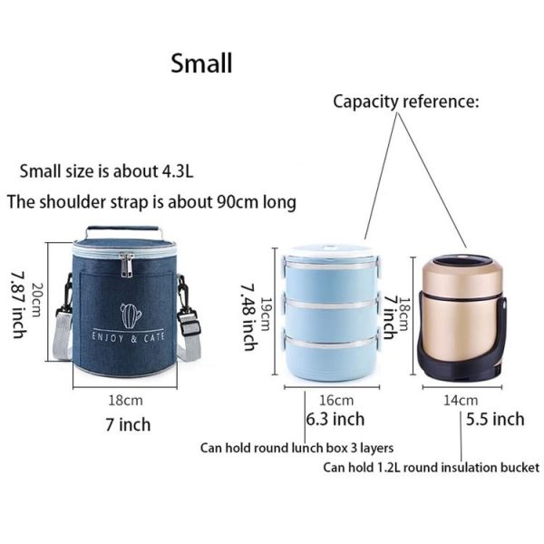 Round Lunch Bag Insulated Lunch Box Foldable & Portable Lunch Tote S (Wine Red) - Image 2