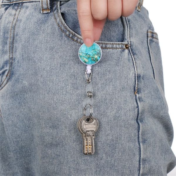 2 PCS Night Starry Sky Marble Crack Puller Retractable Buckle Lanyard Business Key Buckle Card Holder Marble Alligator Clip - Image 7