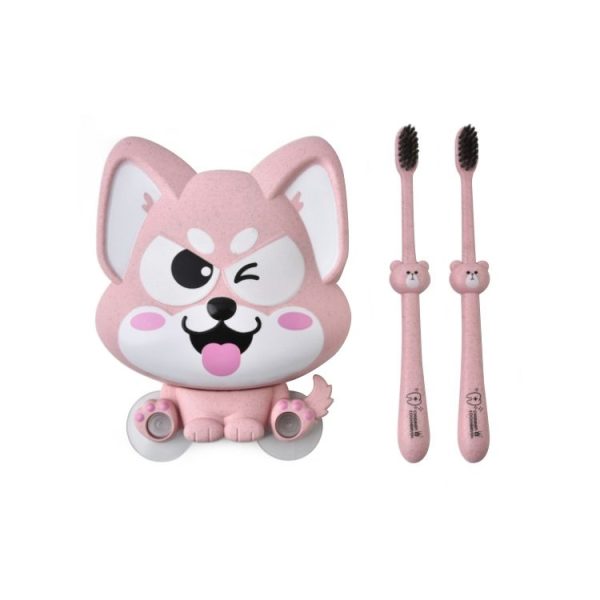 Cartoon Dog Suction Wall Toothbrush Toothpaste Shelf, Size: 16x14x5cm (Pink)