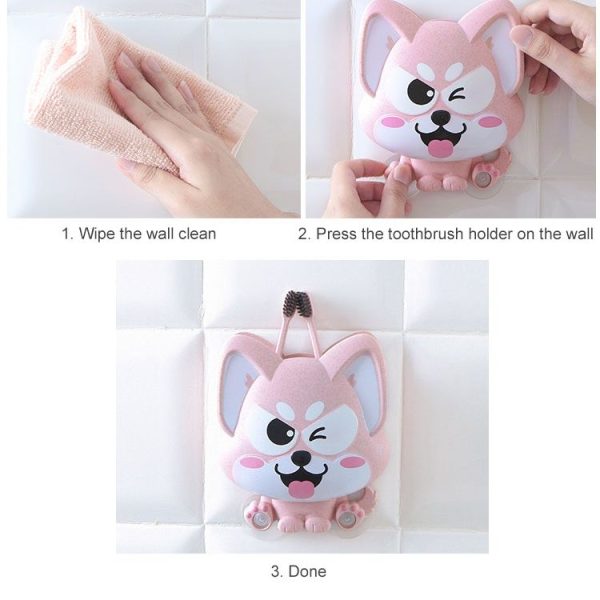 Cartoon Dog Suction Wall Toothbrush Toothpaste Shelf, Size: 16x14x5cm (Pink) - Image 10